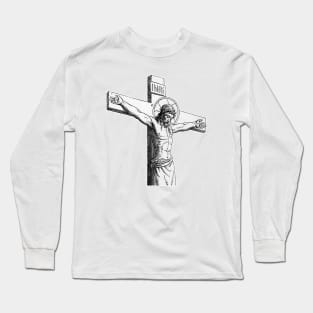 Jesus Christ Nailed to the Cross Sacred Drawing Long Sleeve T-Shirt